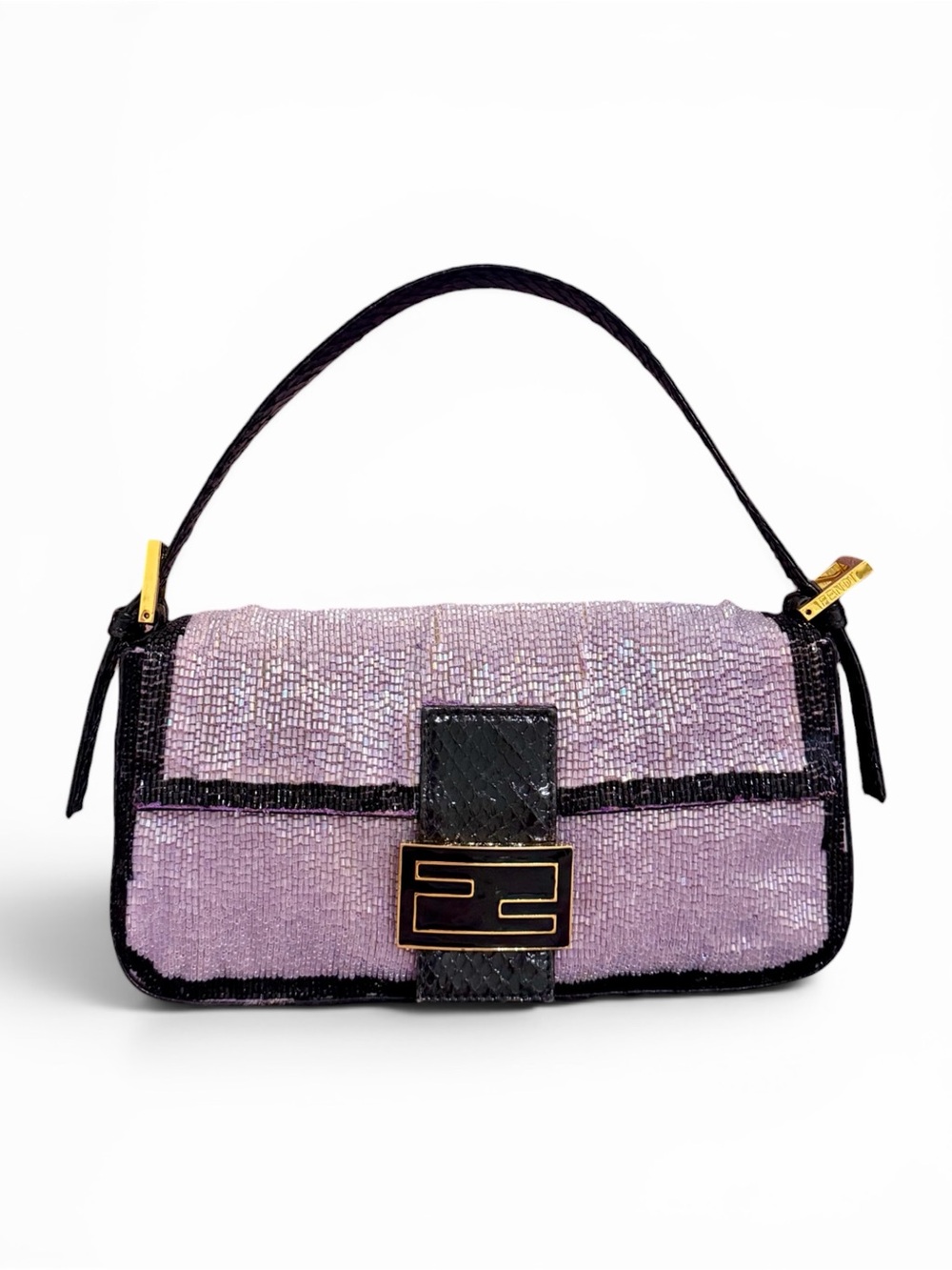 Vintage Fendi Iridescent Lilac Beaded Python Baguette